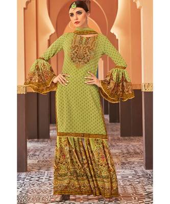 green hand_woven georgette unstitched salwar with dupatta 1