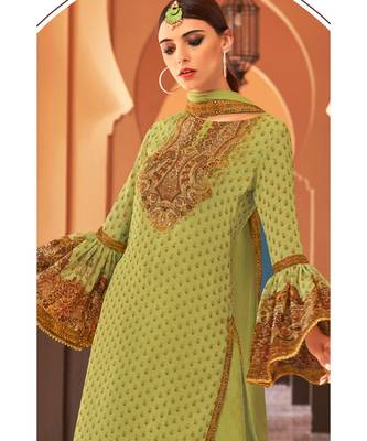 green hand_woven georgette unstitched salwar with dupatta 2