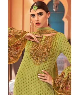 green hand_woven georgette unstitched salwar with dupatta 3