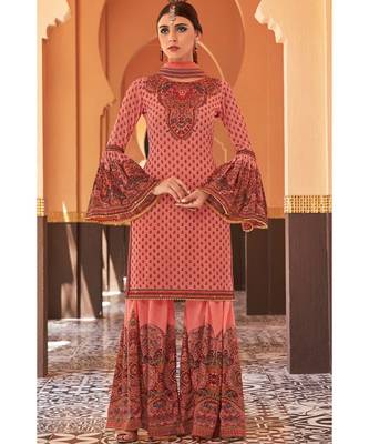 peach hand_woven georgette unstitched salwar with dupatta 1