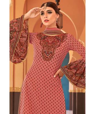 peach hand_woven georgette unstitched salwar with dupatta 3