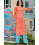 orange printed chanderi unstitched salwar with dupatta
