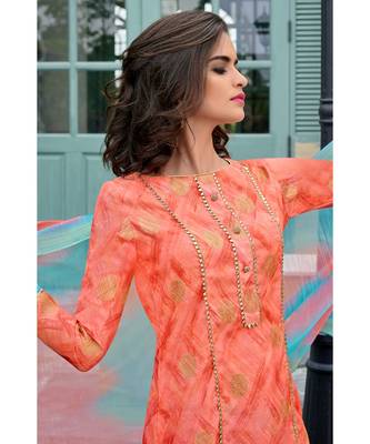 orange printed chanderi unstitched salwar with dupatta 3