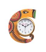 Handicraft Lord Ganesha Analog Wall Clock        (Yellow & Green, With Glass)