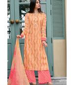 orange printed chanderi unstitched salwar with dupatta