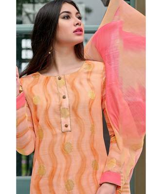 orange printed chanderi unstitched salwar with dupatta 2