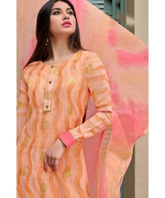 orange printed chanderi unstitched salwar with dupatta 3