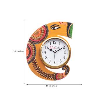 Handicraft Lord Ganesha Analog Wall Clock        (Yellow & Green, With Glass) 3
