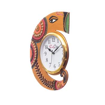 Handicraft Lord Ganesha Analog Wall Clock        (Yellow & Green, With Glass) 4
