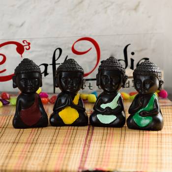 Handcrafted Set of 4 Meditating Buddha- For Home Decor 1