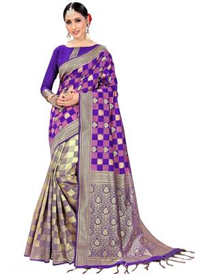 Purple Printed Silk Saree With Blouse 1