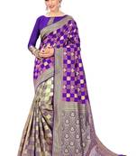 Purple Printed Silk Saree With Blouse