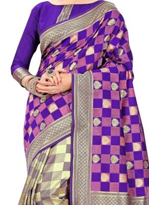 Purple Printed Silk Saree With Blouse 2