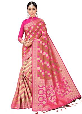 Pink Printed Silk Saree With Blouse 1