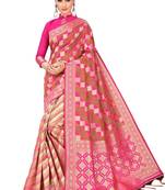 Pink Printed Silk Saree With Blouse