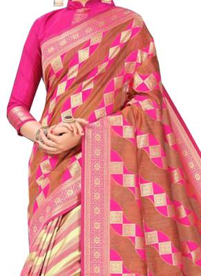 Pink Printed Silk Saree With Blouse 2