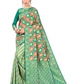 Green Printed Silk Saree With Blouse