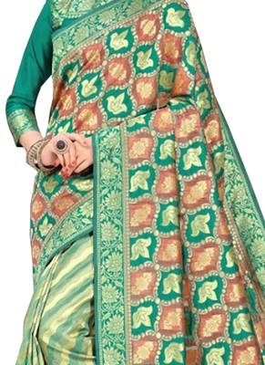 Green Printed Silk Saree With Blouse 2