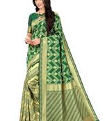 Green Printed Silk Saree With Blouse