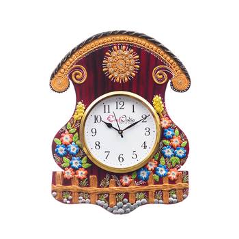 Analog Wall Clock        (Maroon & Green, With Glass) 1