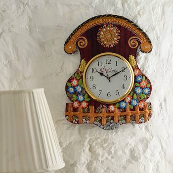 Analog Wall Clock        (Maroon & Green, With Glass) 2