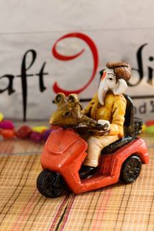 Hindu Lord Ganesha In Scooter Statue Idol Figurine Home Decor