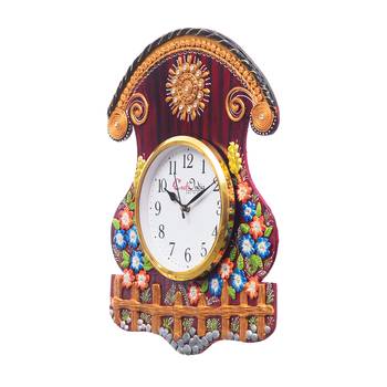 Analog Wall Clock        (Maroon & Green, With Glass) 4