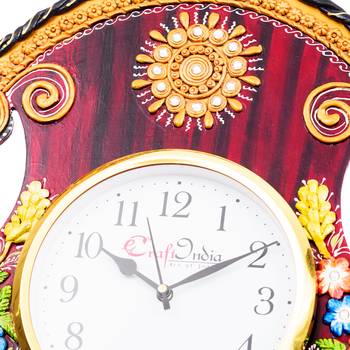 Analog Wall Clock        (Maroon & Green, With Glass) 5
