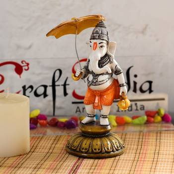 E Craft India Decorative Ganesha Figurine - Marble Finish, Multicolor, 8  4  4 in 1