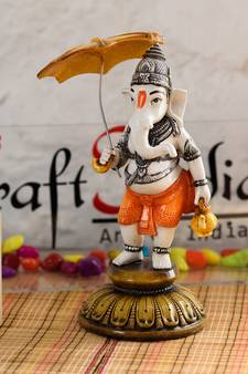 E Craft India Decorative Ganesha Figurine - Marble Finish, Multicolor, 8×4×4 in