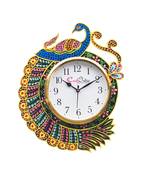 Handicraft Peacock Analog Wall Clock        (Yellow & Blue, With Glass)