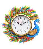 Handicraft Peacock Analog Wall Clock        (Yellow & Blue, With Glass)