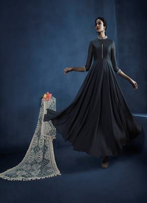 Grey resham embroidery georgette salwar 1
