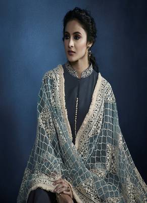 Grey resham embroidery georgette salwar 3