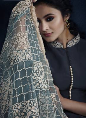Grey resham embroidery georgette salwar 4