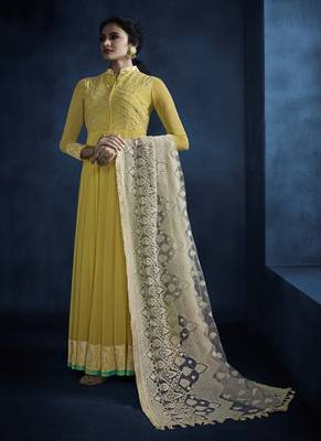 Yellow resham embroidery georgette salwar 1