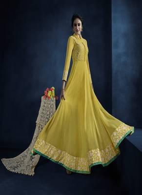 Yellow resham embroidery georgette salwar 2