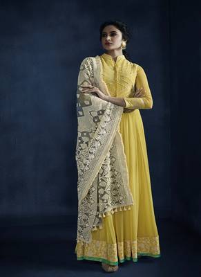 Yellow resham embroidery georgette salwar 3