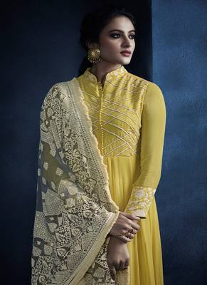 Yellow resham embroidery georgette salwar 4