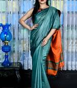 Teal woven viscose saree with blouse
