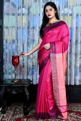 Pink Gheecha Saree With Pearl Pink Pallu 1