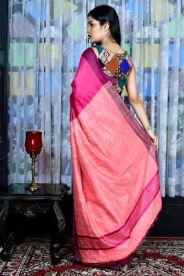 Pink Gheecha Saree With Pearl Pink Pallu 2
