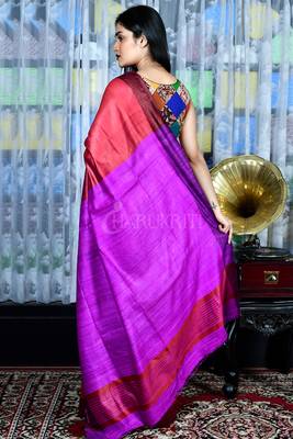 Red woven viscose saree with blouse 2