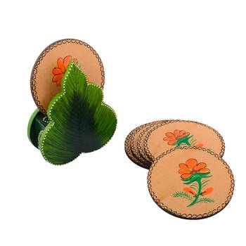Floral Design Wooden Tea Coasters(Set of 6) 1