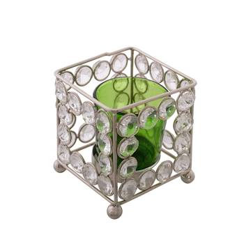 Dazzling Square Shape Crystal Tea Light Holder 1