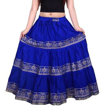 Blue Flared Cotton long Wmon's Skirt 1