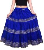 Blue Flared Cotton long Wmon's Skirt