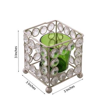 Dazzling Square Shape Crystal Tea Light Holder 3