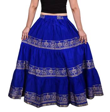 Blue Flared Cotton long Wmon's Skirt 2