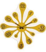 Yellow vertical wooden analog wall clock(51.5 cm x 49.5 cm)